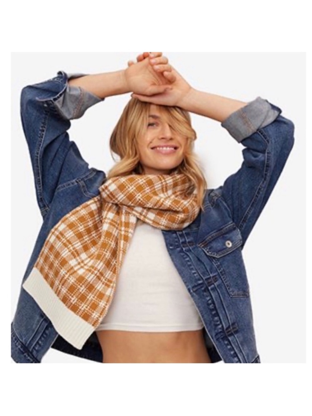 Timberland Buffalo Plaid Cozy Plaid Knit Scarf - Mustard White